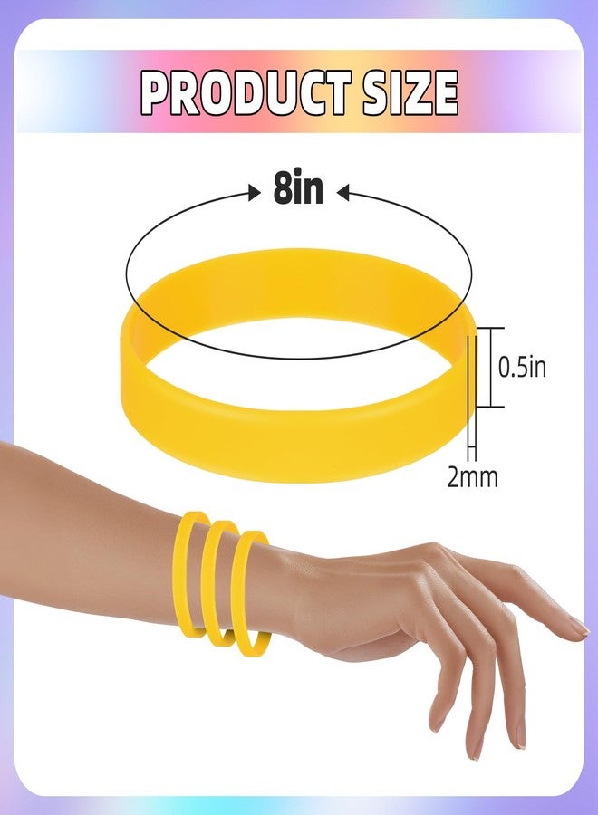 MATEPLUS 12 Pieces Rubber Bands For Bracelets, Blank Stretch Silicone Wristbands For Teens, Party, Gift-Yellow - Image 3